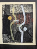 Abstract Woodblock Print by Nakagawa Yutaro Dated 1959