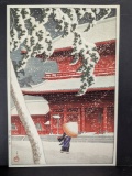 Zojoji Temple in Snow by Kawase Hasui, 1925 Woodblock Print