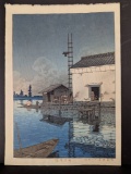 Rain at Ushibori by Kawase Hasui Japanese Woodblock Print 1929
