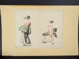 Japanese Sumi & Pigment on Paper Paintings Depicting Figures by Yeishi Eishi