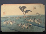 Japanese Woodblock Print Reproduction by Ando Hiroshige Depicting Horse Fair