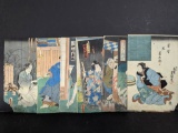 8 Original 19th Century Japanese Woodblock Prints by Toyokuni III and Others
