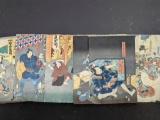 6 Diptych 19th Century Japanese Woodblock Prints by Kunisada II, Toyokuni III, and Kuniyoshi