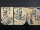 Japanese Woodblock Print by Toyokuni 3 Sheets from a Hexaptych Original 19th Century