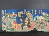 Original 19th Century Japanese Woodblock Print Triptych by Yoshiiku