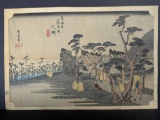 Japanese Woodblock Print by Utagawa Hiroshige Depicting Oiso Toraâ€™s Rain