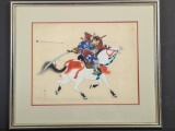 Japanese Silk Painting of Samurai Warrior from Mid-Showa Era