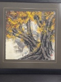 Hand-Painted Signed Chinese Watercolor Painting Featuring Natural Scenery
