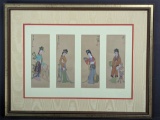 Vintage Japanese Painting on Silk Depicting Four Geisha Figures