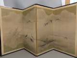 Japanese Byobu Screen Depicting Mountainous Landscape and Birds