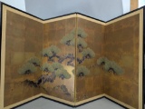 Japanese Four-Panel Folding Screen Byobu Depicting Mountainous Landscape