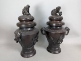 Meiji Period Japanese Bronze Koro Censers with Foo Dog Finial