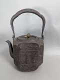 Antique Japanese Tetsubin Cast Iron Tea Kettle with Bronze Lid