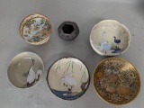 6 Japanese Bowls with Handpainted Designs and Mixed Materials