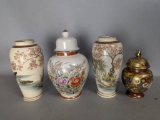 Two Japanese Vases and Two Japanese Urns with Decorative Designs
