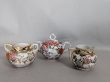 Japanese Kutani Enamel Porcelain Creamer and Sugar Bowl Set