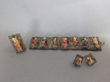 Vintage Filigree Silver Chinese Carved Figure Panel Bracelet with Brooch and Earrings