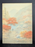Signed Japanese Watercolor Depicting Scenic Landscape