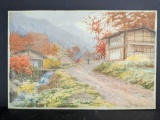 Japanese Watercolor Painting by Tokusaburo Kobayashi Depicting a Rural Scene