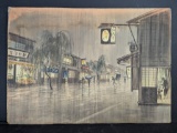 Japanese Watercolor Painting by Eizo Kato Depicting Street Scene