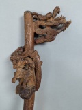 1950s Chinese Carved Wood Walking Stick with Dragon Motif