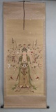 Hand Colored Ink Chinese Scroll Depicting Standing Guanyin