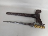 Antique Indonesian Keris Kris with Damascus Steel Blade and Adorned Handle