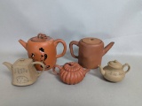 Five Terra Cotta Teapots Including Japanese and Yixing