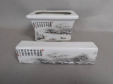 Chinese Ceramic Pot and Paperweight Featuring Snow Scene and Calligraphy
