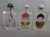 Three Chinese Glass Snuff Bottles with Portraits of Emperors