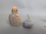 Chinese Snuff Bottles Including Glass Pumpkin and Stone with Agate Stopper