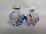 Chinese Inside Painted Glass Snuff Bottles with Agate Stoppers
