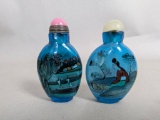 Chinese Blue Glass Inside Painted Snuff Bottles