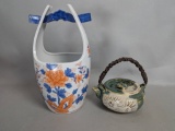 Japanese Ceramic Vase and Teapot with Painted Floral Designs