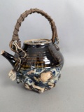 Sumida Gawa Teapot with Applied Figures and Woven Handle