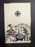 Japanese Stencil Print At the Well by Sadao Watanabe