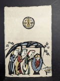 Japanese Stencil Print by Sadao Watanabe Depicting Nativity Scene