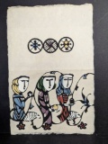 Japanese Stencil Print by Sadao Watanabe Depicting Three Marys at the Tomb