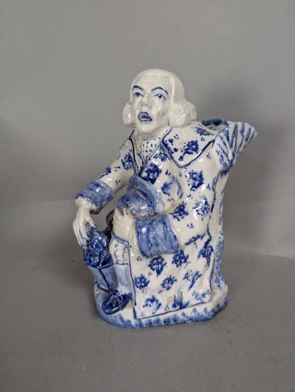 Antique Dutch Delft Blue and White Toby Jug Bobbejak
