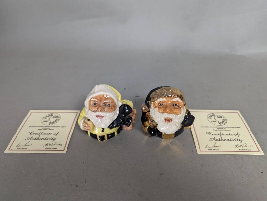 Pair Face Pots Santa Claus Figurines by Kevin Francis with Certificates