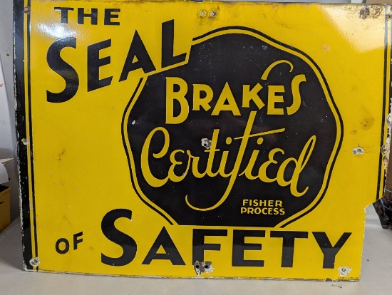 Antique Porcelain Sign Advertising Fisher Process Certified Brakes