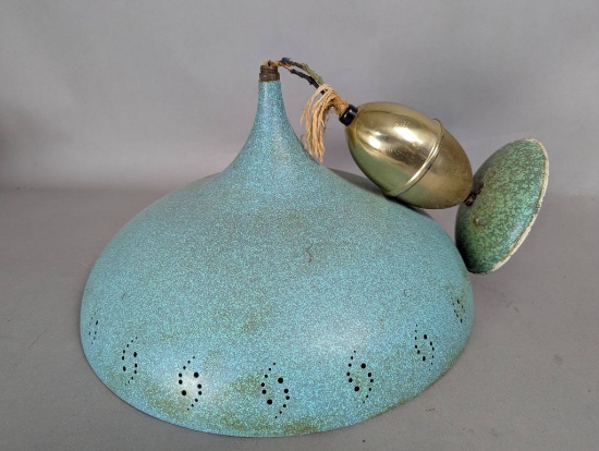 Mid-Century Pendant Light with Aqua and Brass Accents