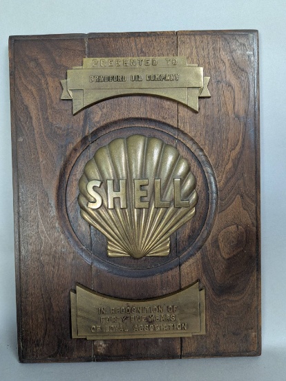 Shell Gas Plaque Presented To Bradford Oil Company With Recognition Inscription
