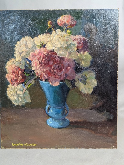 Red White and Blue Floral Oil Painting by Augustus William Dunbier