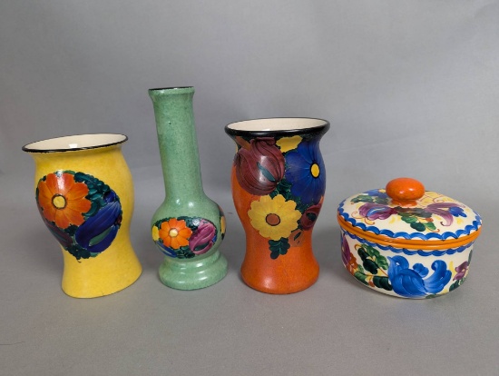 Mrazek Czechoslovakia Peasant Art Ceramic Items Set with Floral Designs