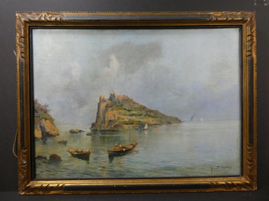 Oscar Ricciardi View if Castello d'Ischia Oil Painting