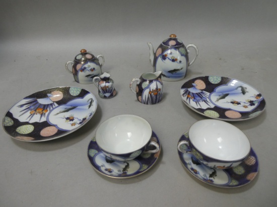 10 piece Fukagawa Japanese Tea Set w/ Koi Design