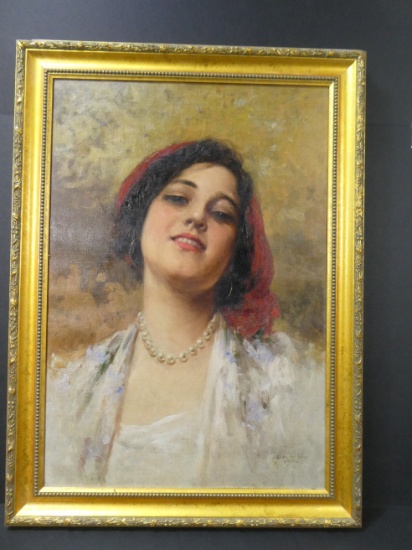 Bernardo Hay Neapolitan Genre Oil Painting of Young Woman