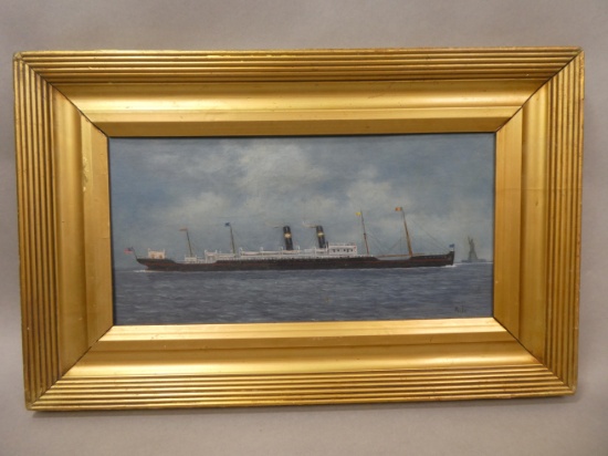 c1920 School of Antonio Jacobsen Ship Oil Painting