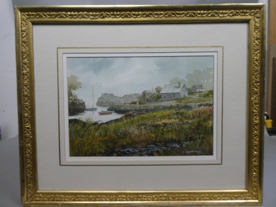 Ferdinand R Petrie View Near Rockport of Lane Cove Cape Ann Watercolor Painting LISTED ARTIST